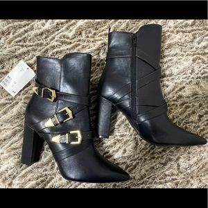 H&M Black Boots with Gold Buckles